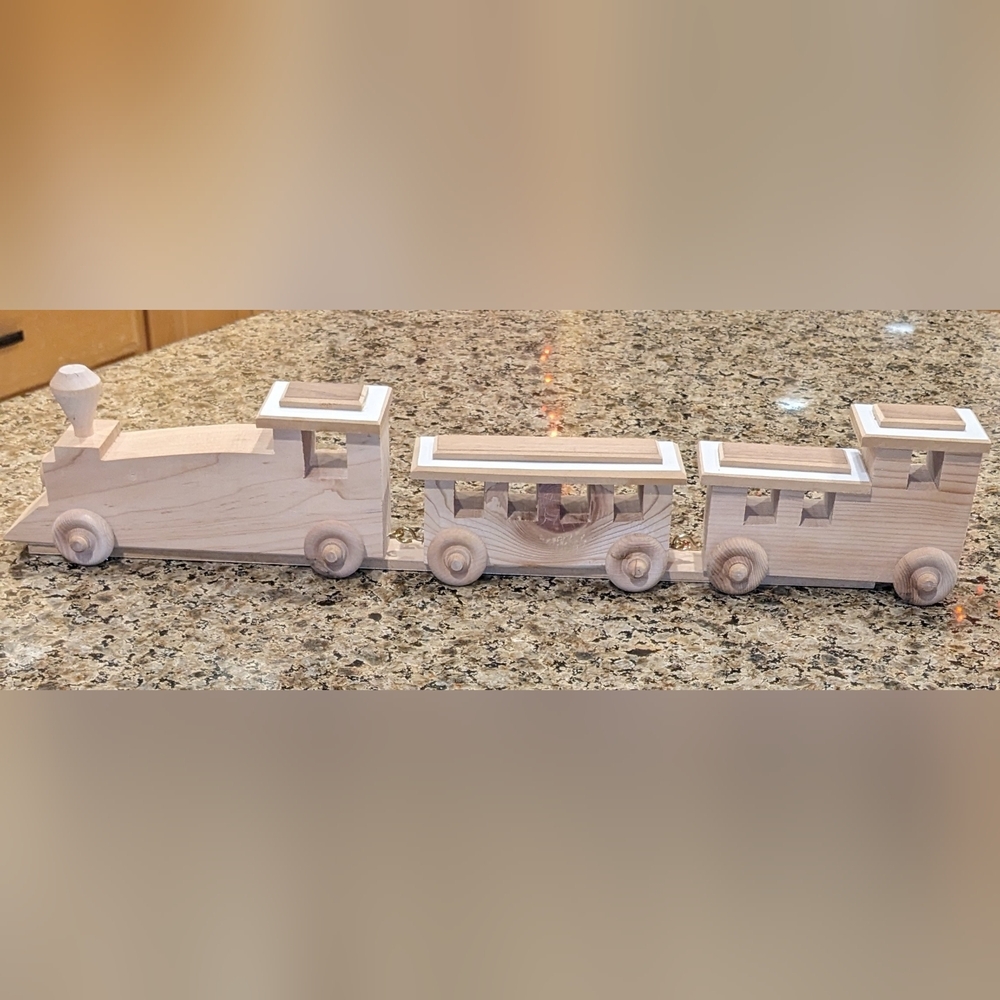 Vtg Wood Train Mid-Century Modern Solid Handcrafted Natural Locomotive
